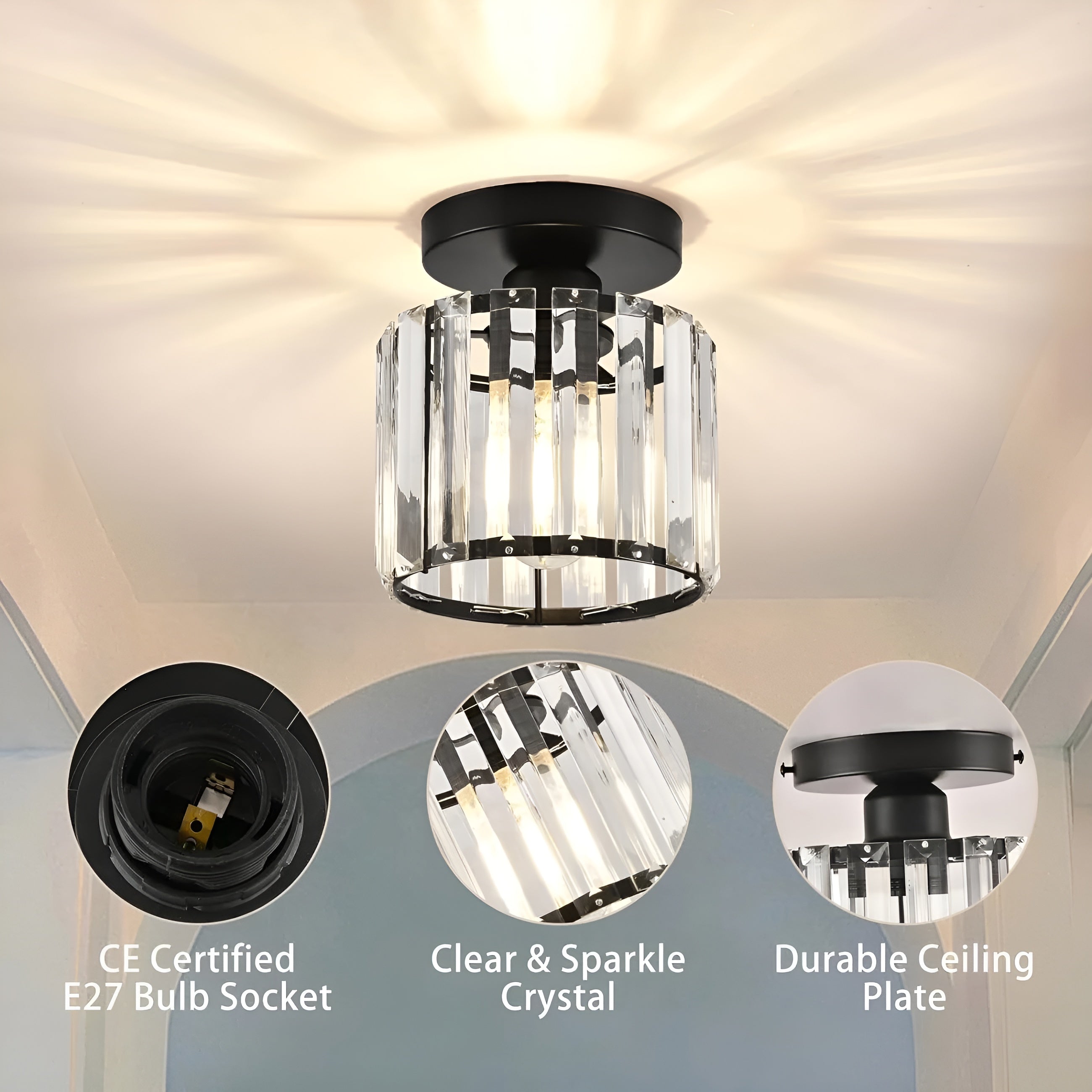 Aurevia – Moderne sort loftlampe med krystal til entré