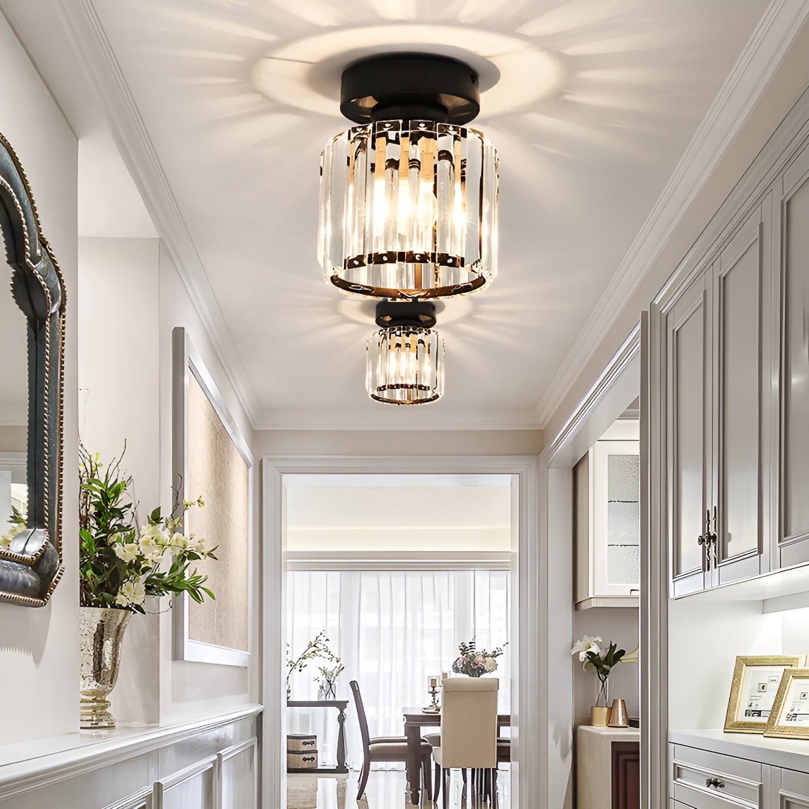 Aurevia – Moderne sort loftlampe med krystal til entré