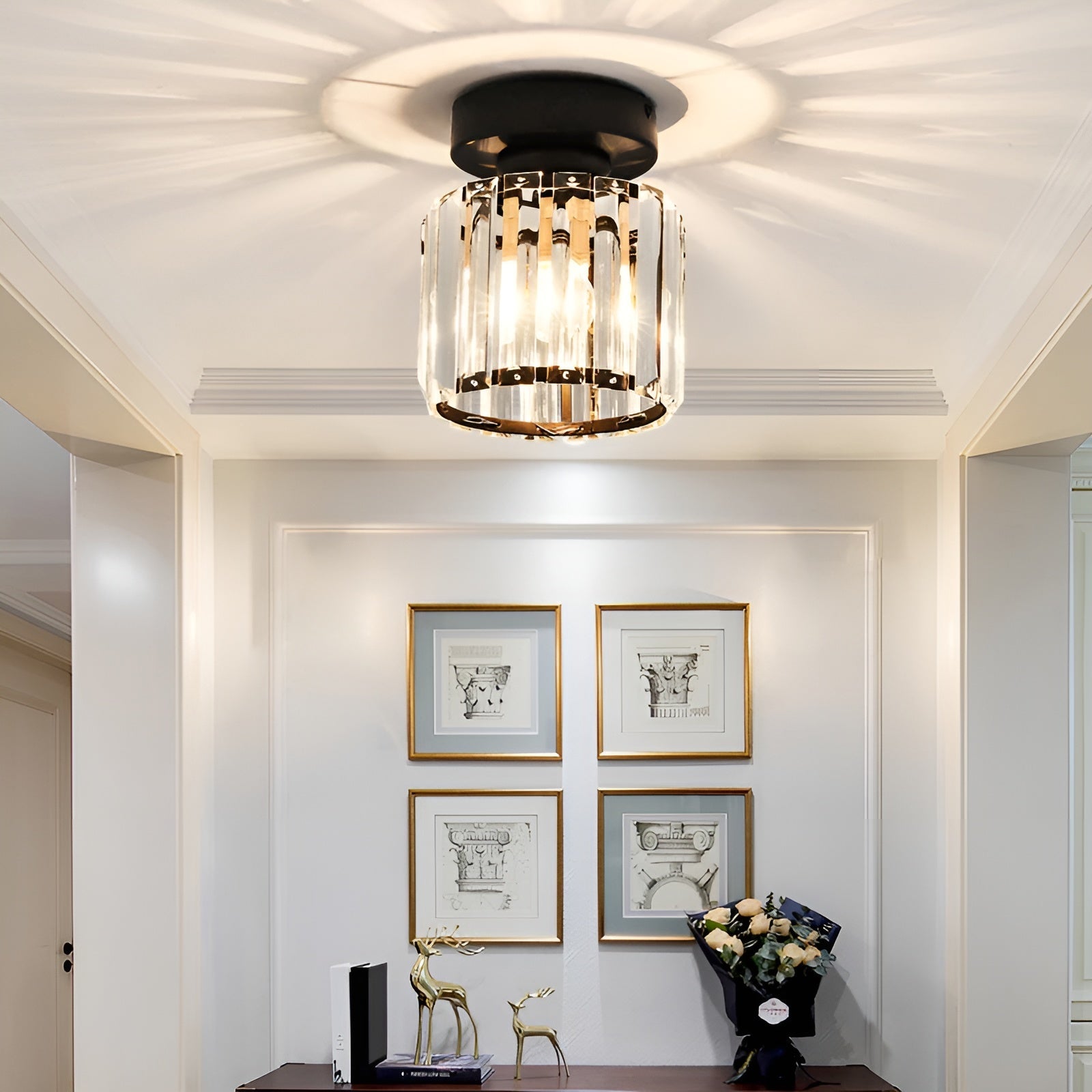 Aurevia – Moderne sort loftlampe med krystal til entré