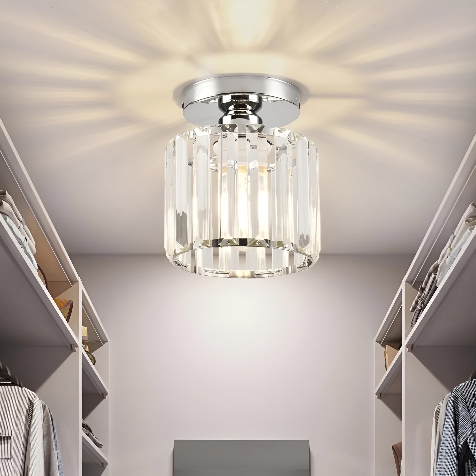 Aurevia – Moderne sort loftlampe med krystal til entré