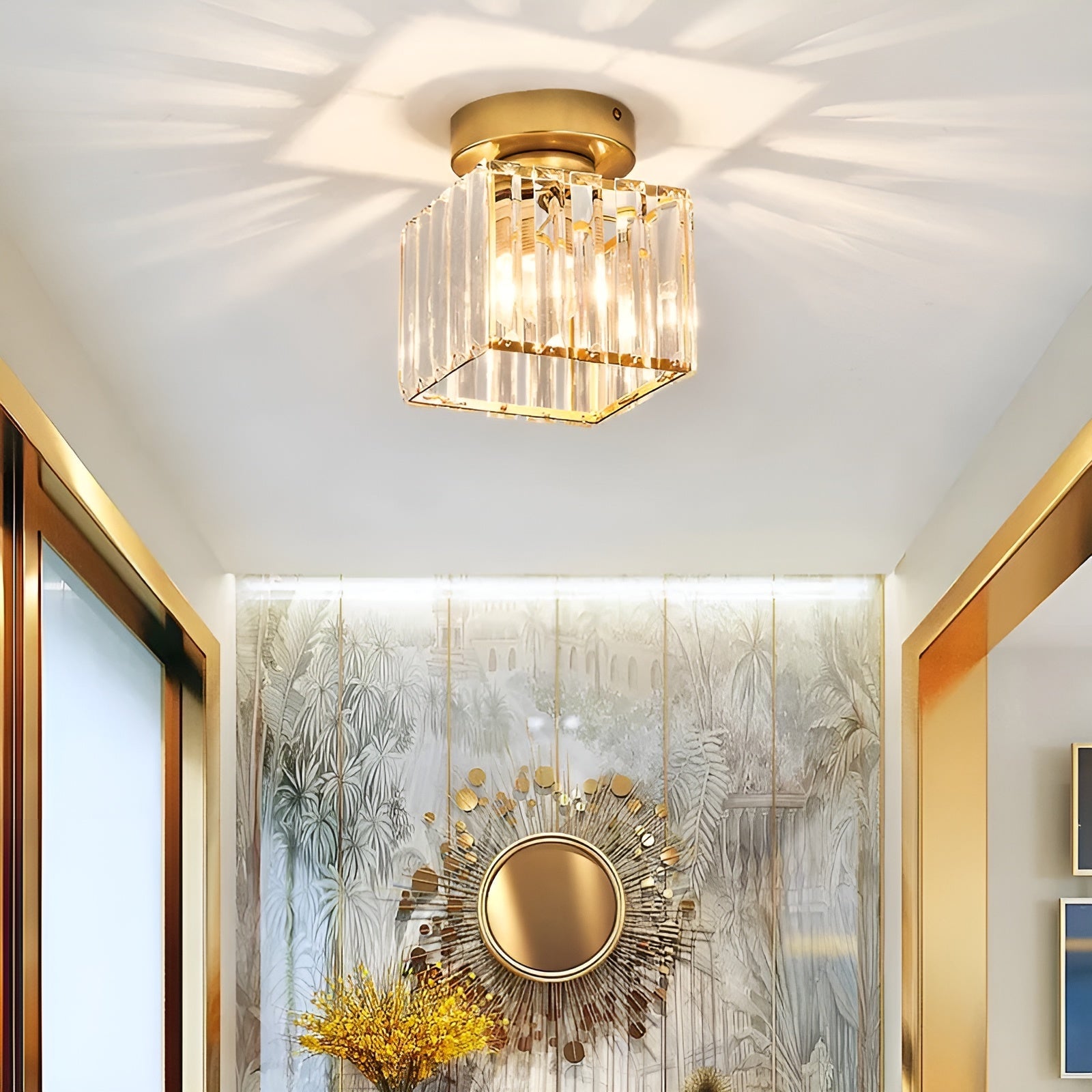 Aurevia – Moderne sort loftlampe med krystal til entré