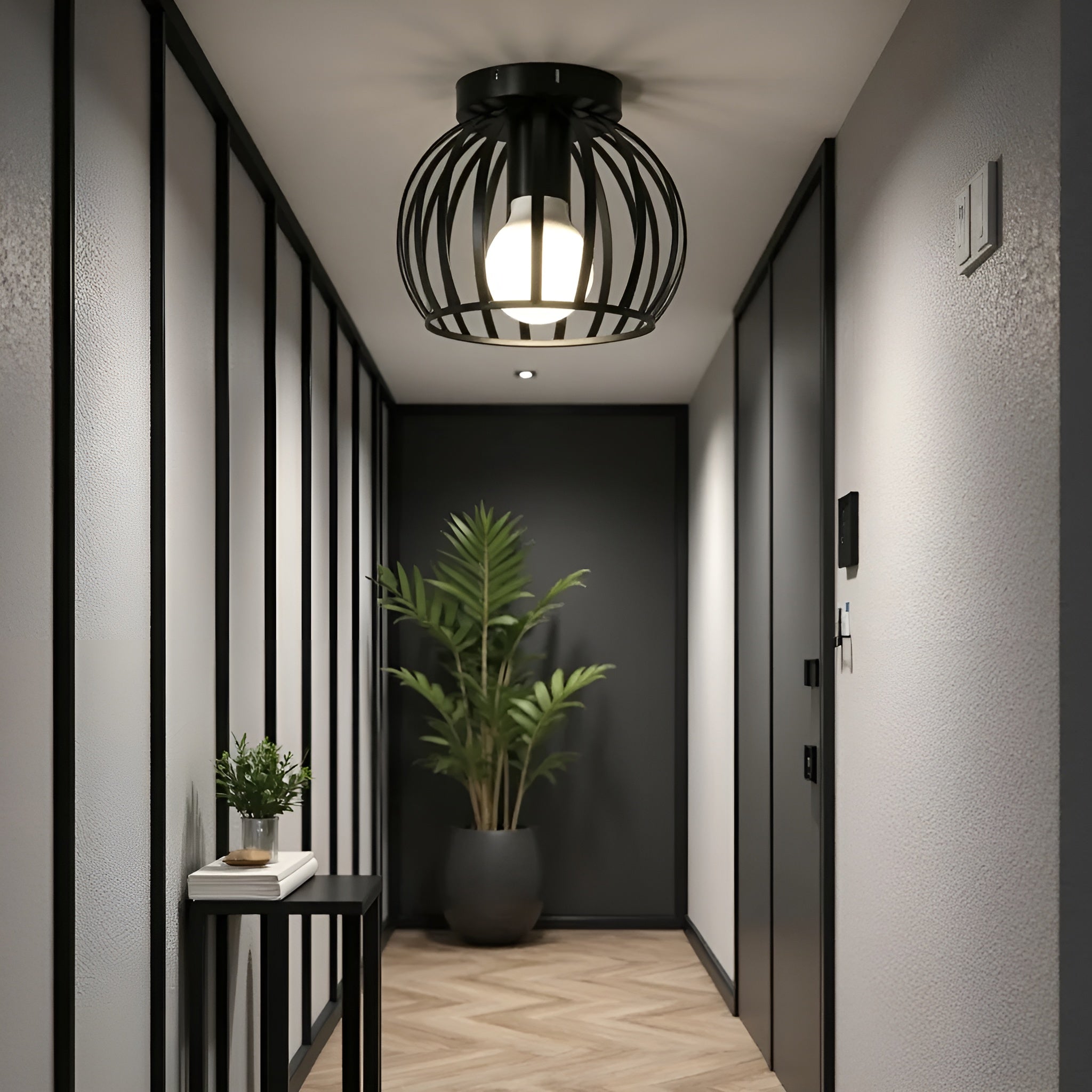 Noirvex – Industriel sort loftlampe med minimalistisk design