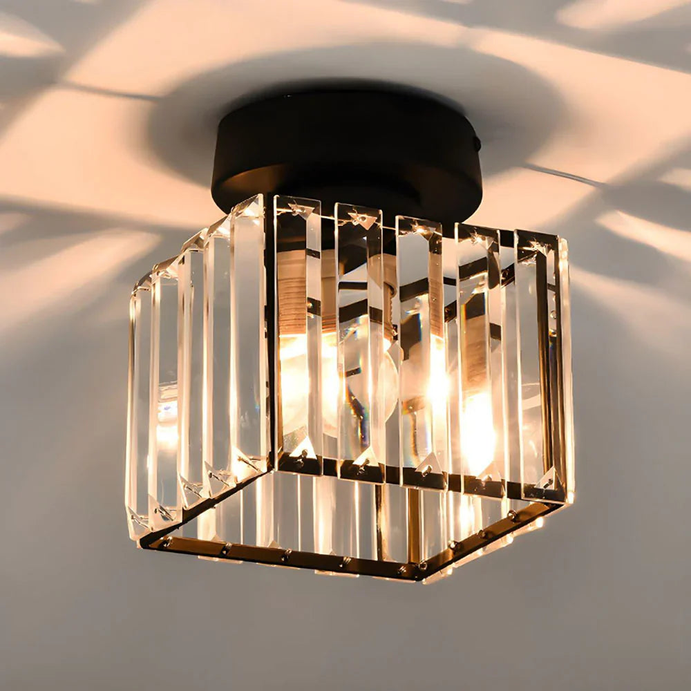 Aurevia – Moderne sort loftlampe med krystal til entré