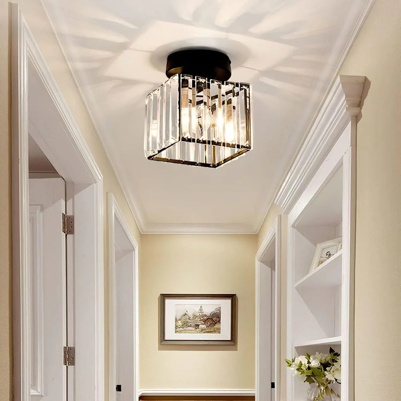 Aurevia – Moderne sort loftlampe med krystal til entré