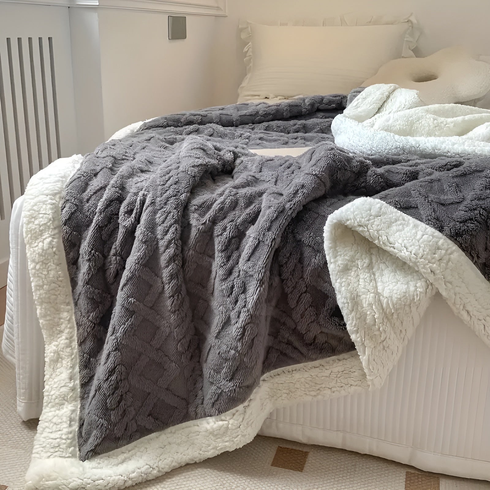 Hygrelle – Blødt vendbart sherpa fleece tæppe til alle sæsoner