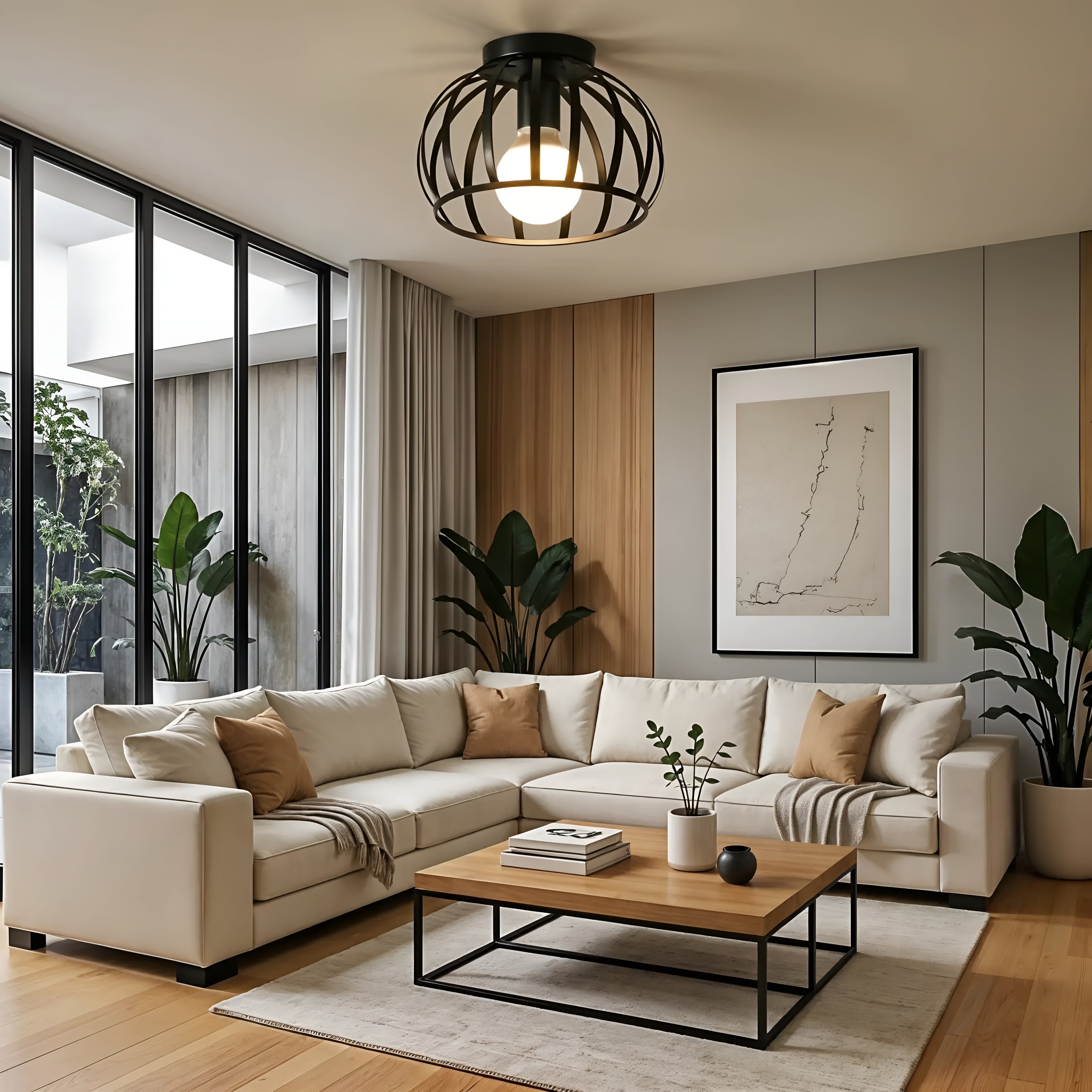 Noirvex – Industriel sort loftlampe med minimalistisk design