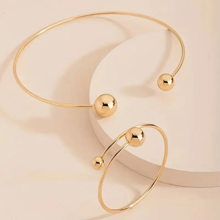 Minimalistický set Glow: náhrdelník obojkového typu a manžetový náramek | Zlato