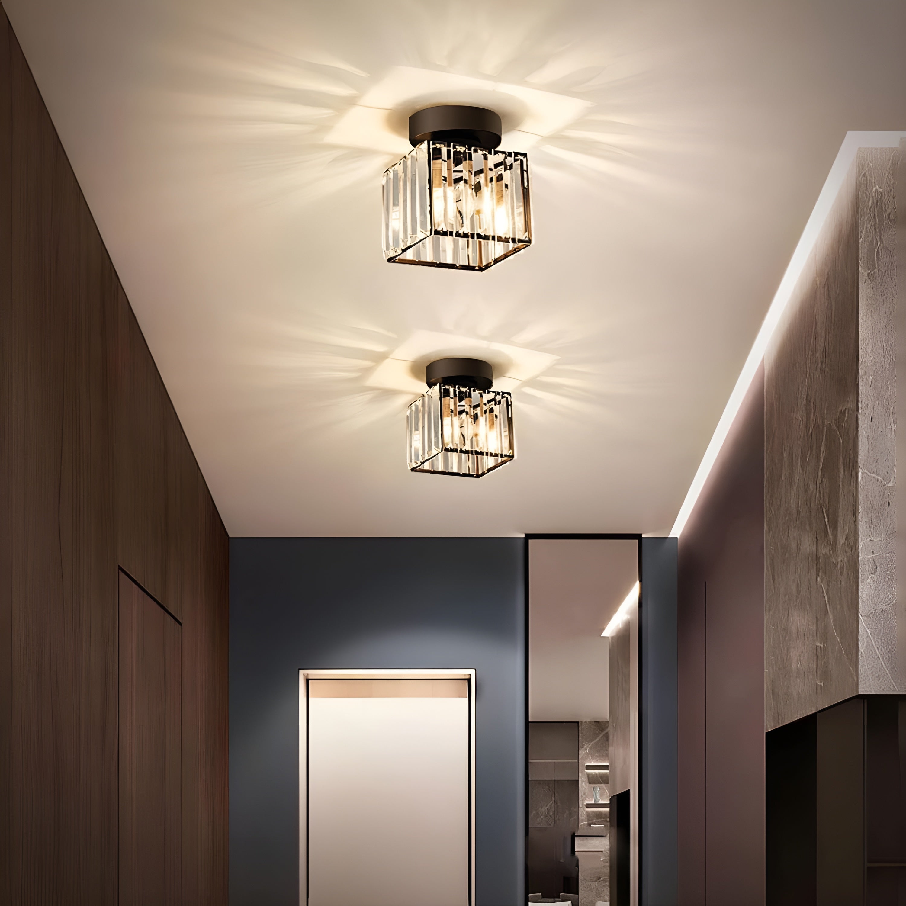 Aurevia – Moderne sort loftlampe med krystal til entré