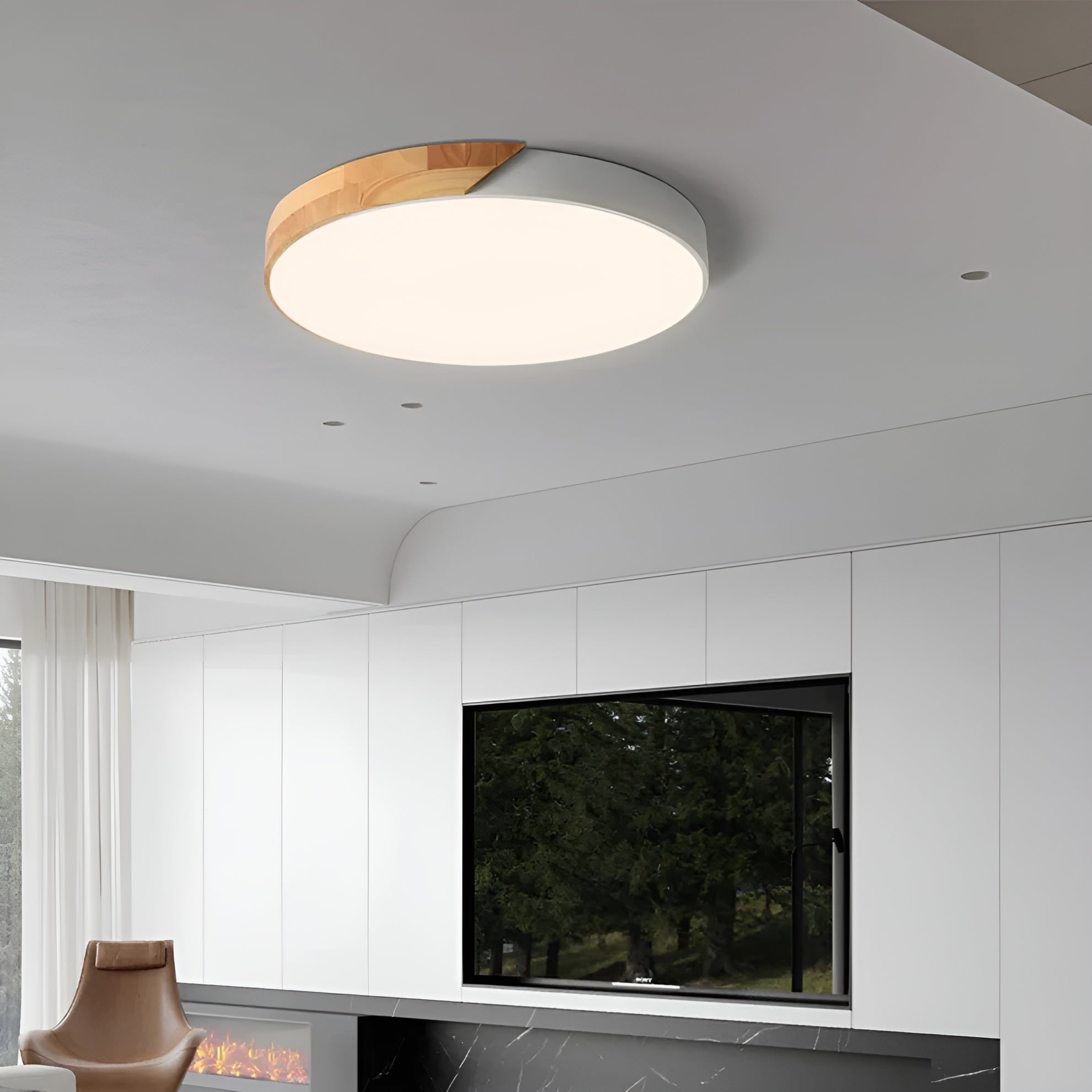 Nordelya - Skandinavisk loftlampe i træ med minimalistisk LED lys
