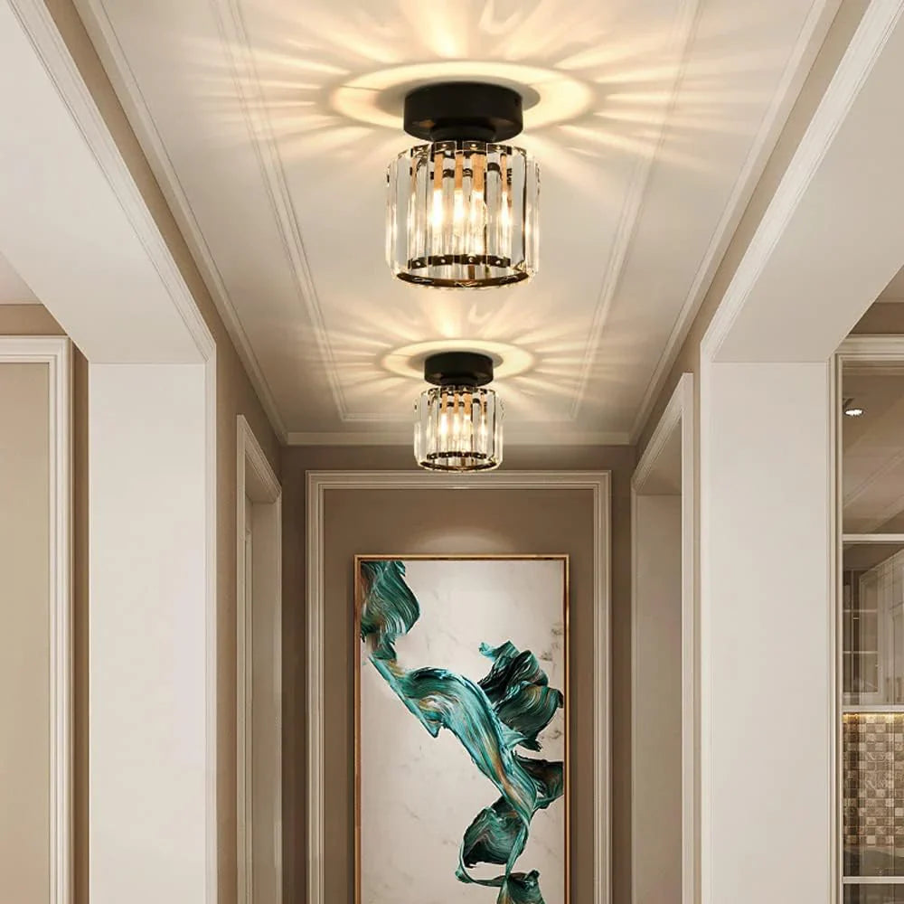 Aurevia – Moderne sort loftlampe med krystal til entré