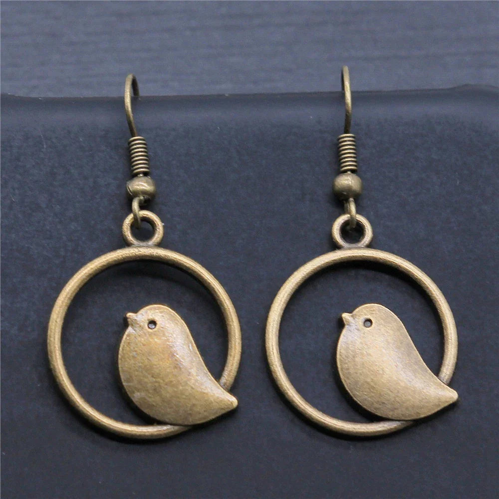 Visací náušnice vintage s ptákem v boho stylu